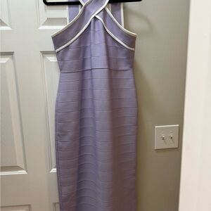 Lavender Halter Midi Dress with White Trim